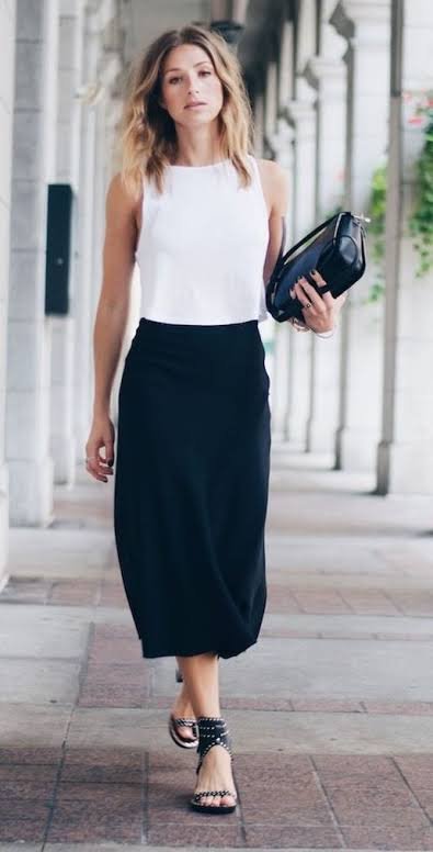 Sleeveless Blouse + Midi Skirt